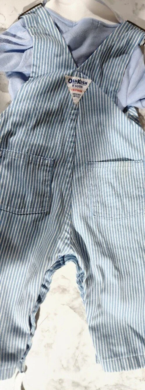 Vintage OshKosh Overalls Light Blue White Stripe 12 Months Vestbak